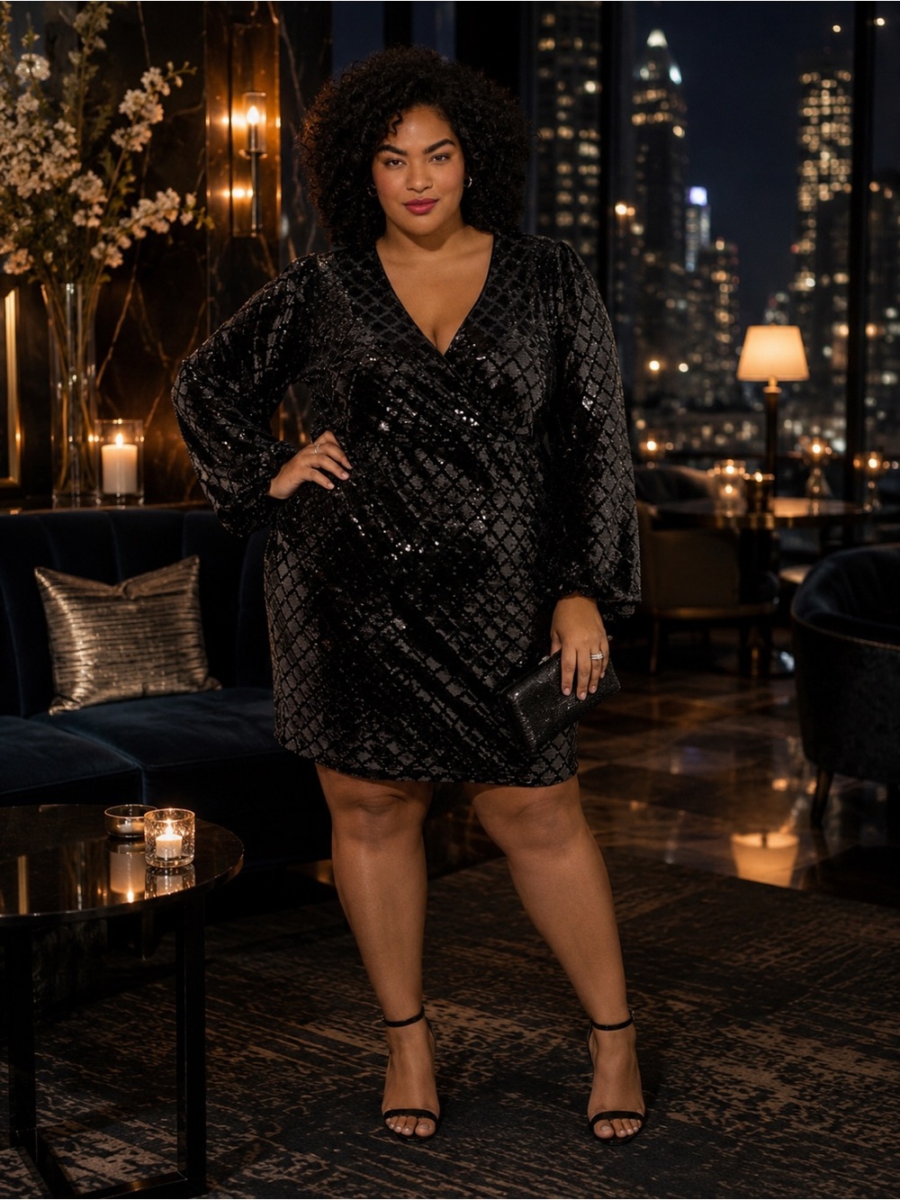 Torrid Black Sequin Velour Surplice Mini Party Cocktail Date Night Dress Size 22